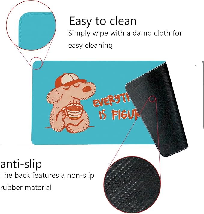 Blue Cute Dog Mouse Pad,Fun Positive Affirmations Mouse Pads,Kawaii Motivational Desk Mat for Home Office Dorm Desktop Decor,Dog Lover Gift,Everything is Figureoutable,23.6x11.8 Inch