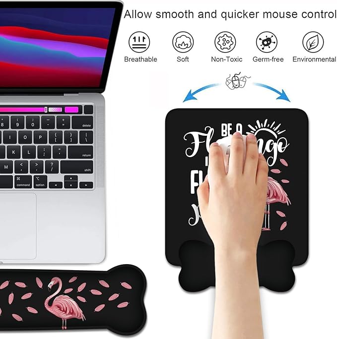 Keyboard Wrist Rest + Mouse Pad Wrist Rest Support Set with Coasters,Be a Flamingo in a Flock Pigeons Inspirational Quote Non-Slip PU Base,Easy Typing & Pain Relief for Home Office Working Studying
