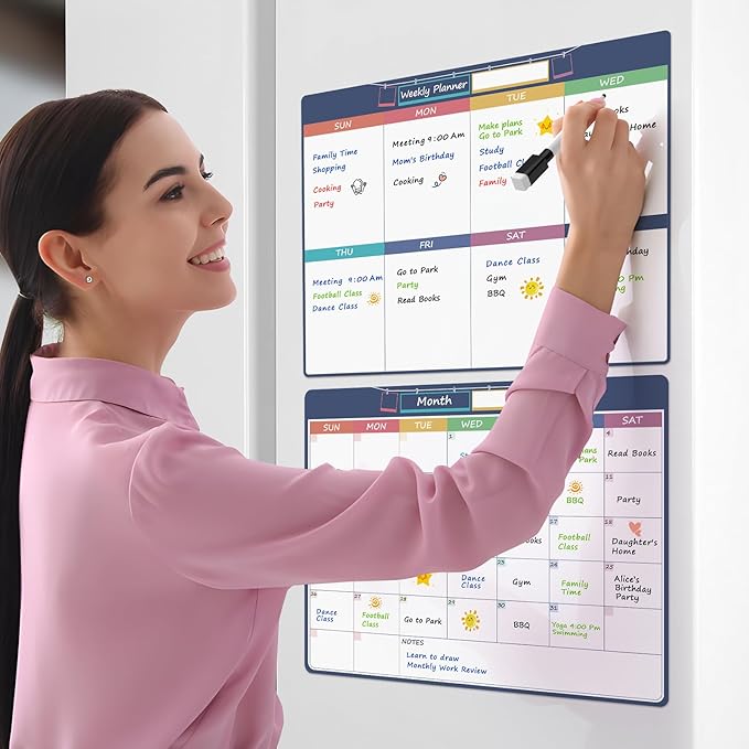 MaxGear Magnetic Dry Erase Calendar for Refrigerator, 11"x14" Monthly and Weekly Calendar Whiteboard for Fridge Magnet Board Erasable Fridge Planner Whiteboard, Chore Schedule for Adults, to do List