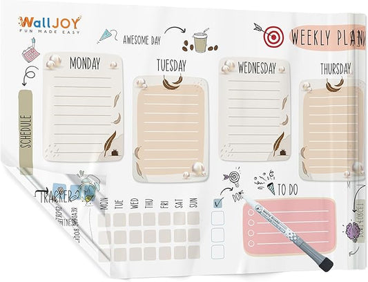 Dry Erase Calendar – 39.4x16” Weekly Dry Erase Board for Wall, Clear Weekly Planner Whiteboard, Adhesive-Free Calendar Whiteboard Sticks to Any Smooth Surface, Weekly Schedule Whiteboard