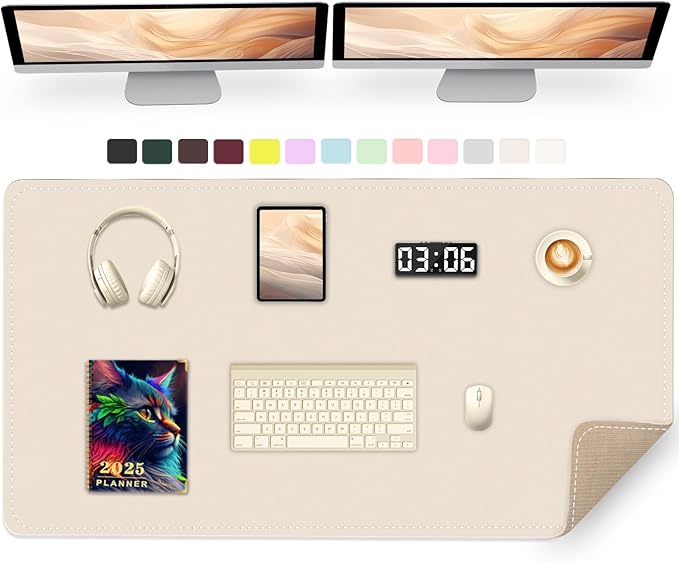 47.2" x 23.6" Large Desk Pad Mat - Non-Slip PU Leather Desk Mat, Large Mouse Pad, Computer Mat for Keyboard Mouse, Waterproof Desk Writing Mat, Desk Blotter Mat for Work (Apricot)