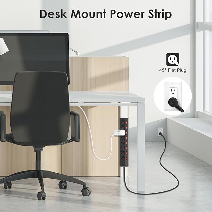 3PCS 8 Outlet Heavy Duty Power Strip with 8 Individual Switches,Moutable Metal Power Strip Surge Protector 1200 Joules,6FT 14AWG Extension Cord,15A 1800W 125V 60Hz