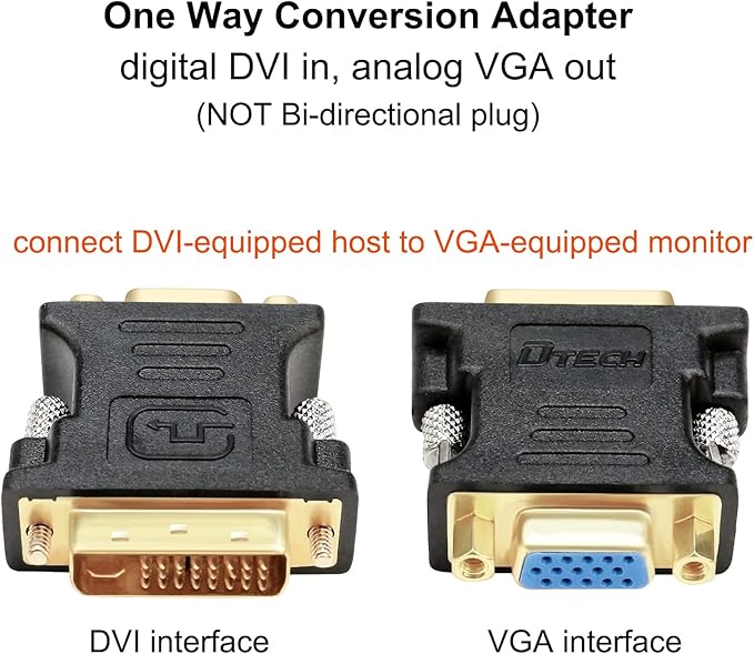 DTech DVI Male to VGA Female Adapter High Speed DVI-I24+5 Port Converter for HDTV, Plasma, DVD and Projector