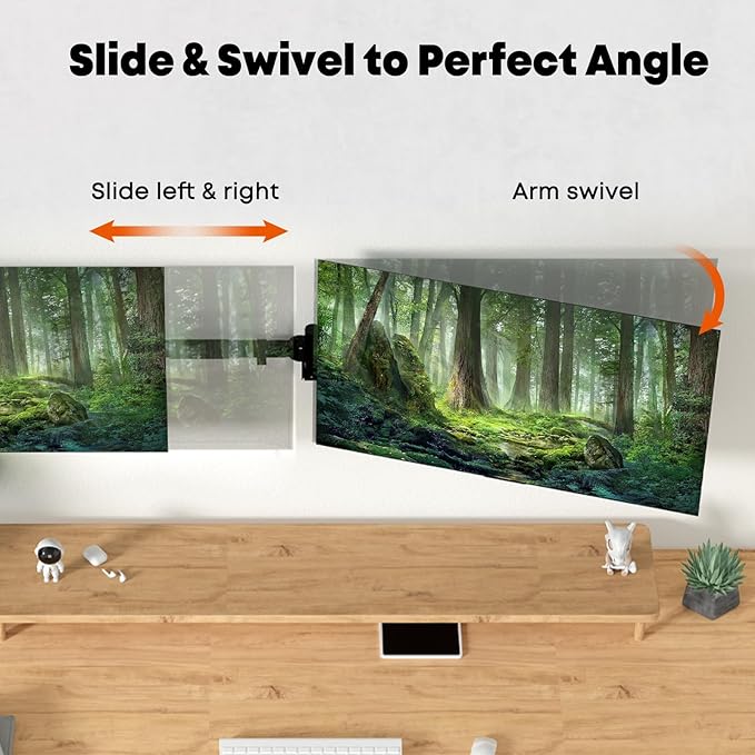 Dual Monitor Wall Mount for 24-38-inch - Ultrawide Dual Wall Mount Monitor Arm, Flush Wall Setup, Max Load 22lbs per Monitor, VESA 75x75/100x100mm, Black