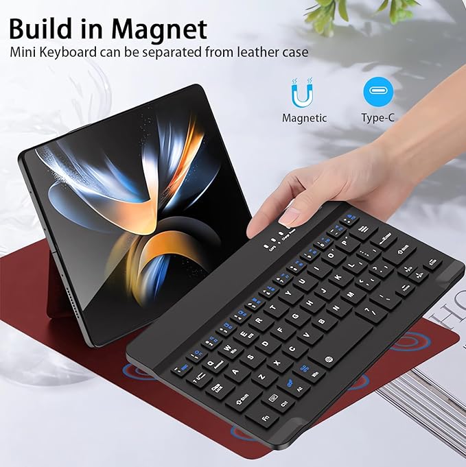 for Samsung Galaxy Z Fold 7 6 5 Keyboard and Mouse, Portable Mini 7.9 inch Bluetooth Keyboard with Leather Case and Capacitive Pen, 4 in 1 Set for Z Trifold Fold7 Accessories