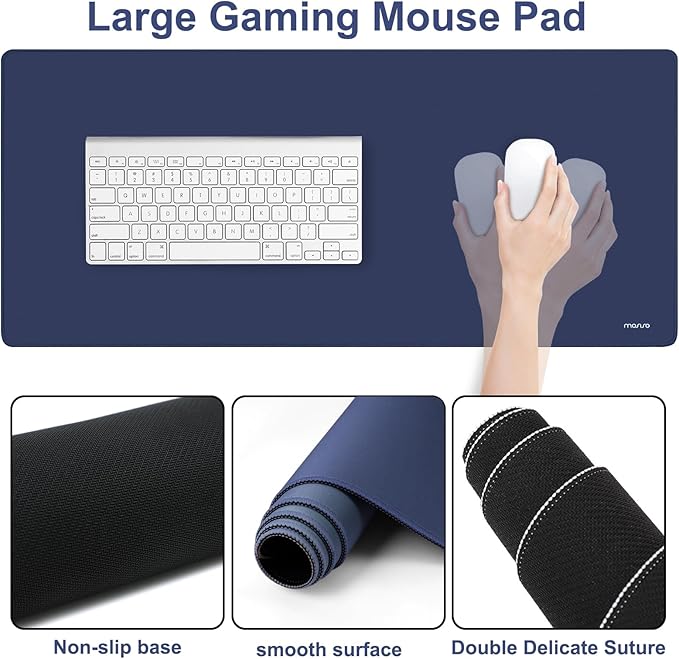 MOSISO Wrist Rest for Keyboard Mouse Pad Set, Large Gaming Deskpad&Circle Curved Mousepad&Keyboard Wrist Rest&Coaster, Ergonomic Non-Slip Mousepad&Easy Typing Pad with Silicone Lining, Navy Blue