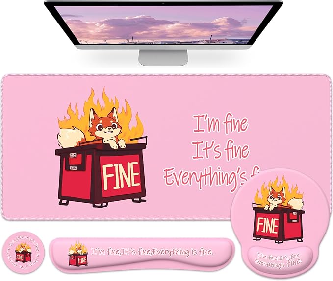 HAOCOO Funny Mouse Pad with Wrist Rest, Ergonomic Mouse Pad with Wrist Support, 4-in-1 Cute Desk Mat Set, Keyboard Wrist Rest, Office Desk Accessories