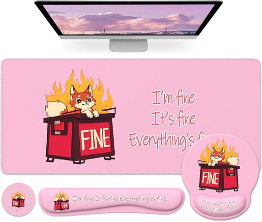 HAOCOO Funny Mouse Pad with Wrist Rest, Ergonomic Mouse Pad with Wrist Support, 4-in-1 Cute Desk Mat Set, Keyboard Wrist Rest, Office Desk Accessories