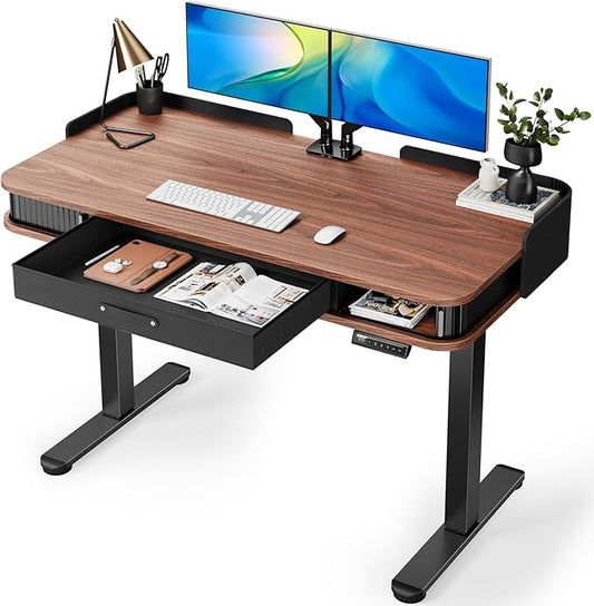 Marsail Standing Desk, Whole-Piece Desktop Computer Desk, 48 x 24 Inches Adjustable Desk with 3 Drawers, Home Office Desks with 3 Memory Preset