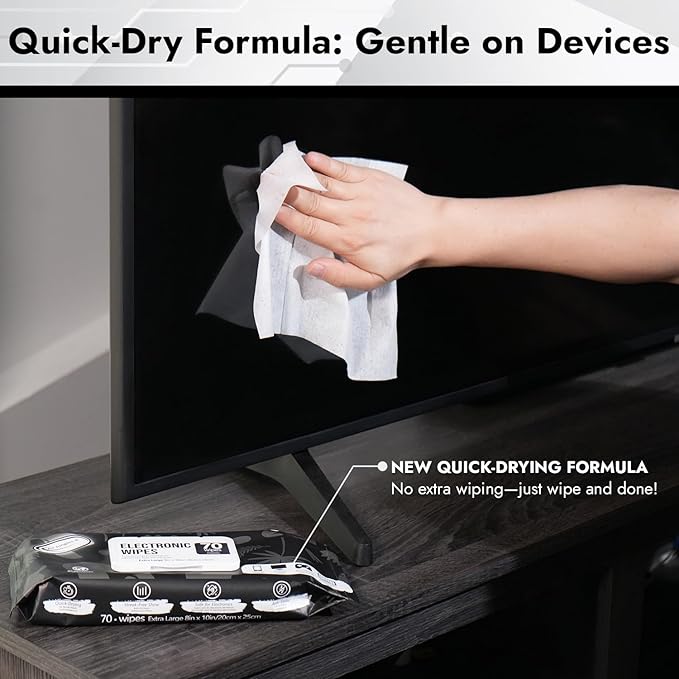 Air Jungles Electronic Wipes Screen Cleaner 70 Count, No Cloth Needed, Extra Large 8"x10" Tech Cleaning Wipes for LED Screen, TVs, Cars, Computer,Tablets, Phones, Laptops, VR, Monitors