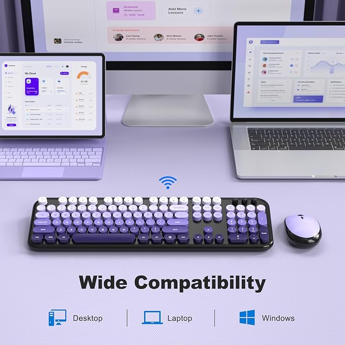MOFII Wireless Keyboard and Mouse Combo - Blackpurple-Gradient Full-Sized Plug and Play Colorful Computer Keyboards - 104 Keys Round Keycap USB 2.4G Cute Keyboard for Windows/Laptop/Mac/Desktop/PC