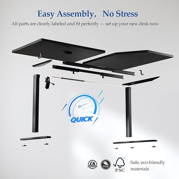 Klicelor 55 Inch L Shaped Standing Desk, Adjustable Height Corner Desk for Home Office Workstation, Sit Stand Desk with Two-Piece Desktop, Black