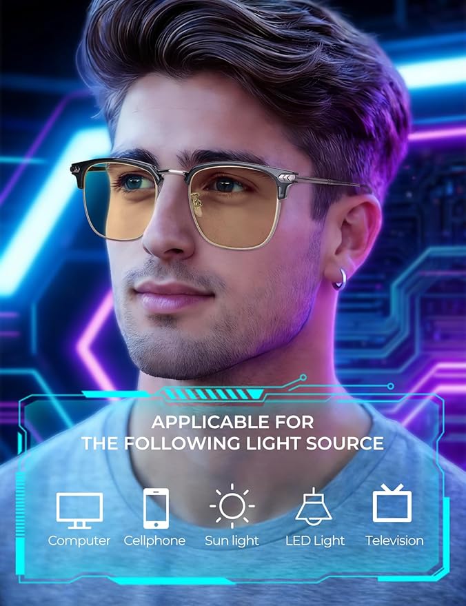 Blue Blocker Glasses for Men Metal Browline Computer Gaming Glasses Filter Blue Ray