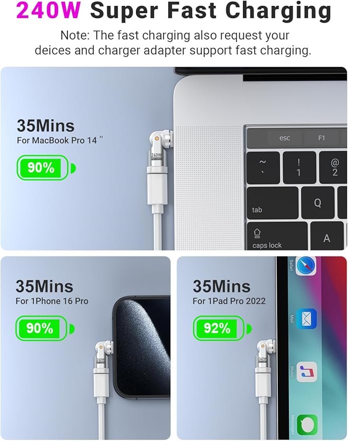 USB C Magnetic Adapter PD 240W(2Pack), 9PIN USB C 90 Degree Adapter/C Right Angle Adapters/180 Degree C Connector/C to C Adapters for 1Phone 17/16/15, Ma-Book Pro/1Pad Series, Samsung Galaxy Series