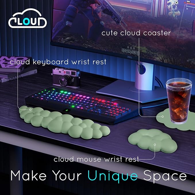 Cloud Wrist Rest for Keyboard & Mouse - Non-Slip Base, Extended Memory Foam, Ergonomic Design for Office & Gaming