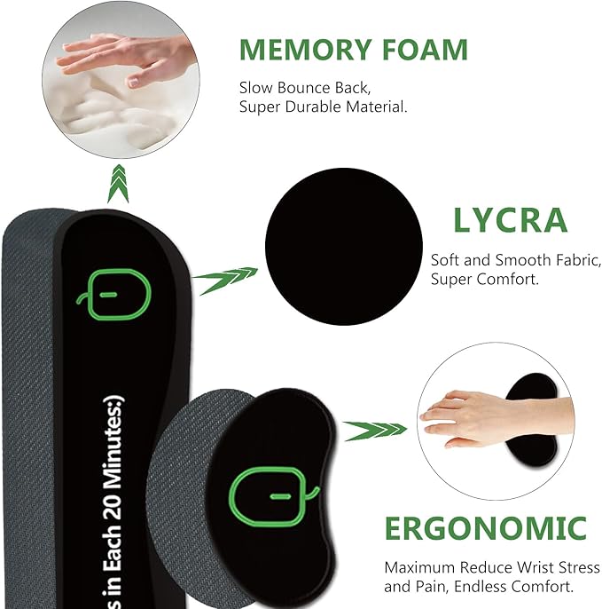 AIMSA Shortcuts Cheat Sheet Mouse Pad, Large Keyboard Shortcut Keys Desk Mat+ Mouse Pad with Wrist Rest+ Keyboard Wrist Rest Support+ Coaster, Ergonomic Multifunctional Mousepad
