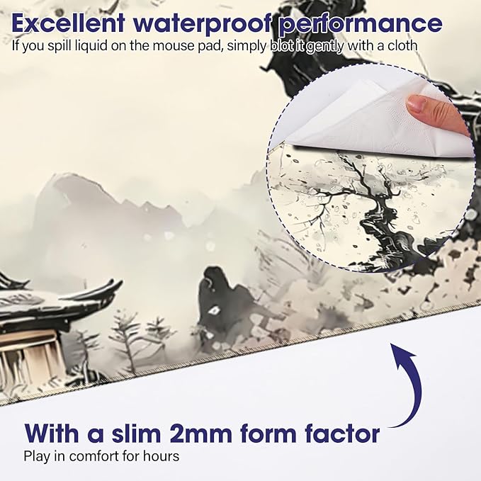 Full Desk Mouse Pad with Stitched Edges, 31.4” x 15.6” Waterproof Surface & Non-Slip Rubber Base – Ideal for Gaming, Office and Home