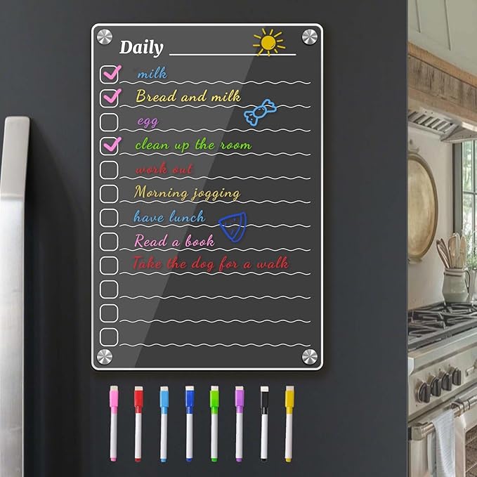 Magnetic Dry Erase Calendar for Fridge, Clear Fridge Calendar Daily Planner with 8 Markers, 7.9"x11.8"