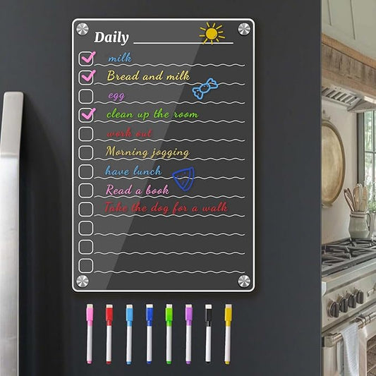 Magnetic Dry Erase Calendar for Fridge, Clear Fridge Calendar Daily Planner with 8 Markers, 7.9"x11.8"