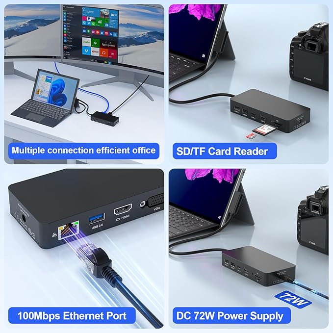New Surface Dock, 11-in-1 Surface Pro Docking Station 4K@60HZ HDMI+VGA, Surface Docking Station for Surface Pro 11/10/9/8/X/7/6/5/4/3,Surface Laptop 6/5/4/3/2/1, Laptop Go 3/2/1,Surface Book