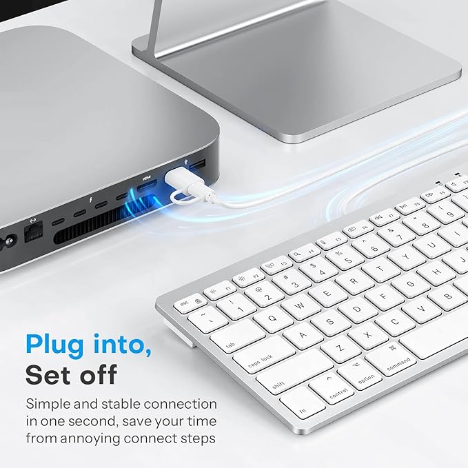 OMOTON Wired Keyboard for Mac Devices ONLY with Dual Interface, Comfortable Typing Angle & Stable Connection, Compatible with MacBook, iMac, Mac mini, PC-White