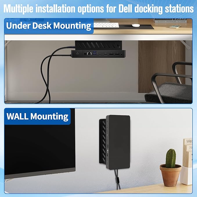 Under Desk and Wall Mount for Dell Docking Station,Metal Mount for WD19 WD19S WD19TBS WD22TB4 UD22 WD25 SD25 Series Dock & Power Adapter Mounting Bracket,Docking Station and Power Bricks Holder Kit