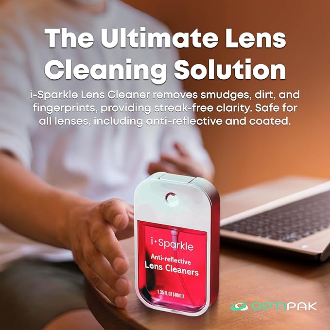 I-Sparkle Anti-Reflective Lens Cleaner Spray kit | (1x) 1.35oz Glasses Cleaner Spray + (1x) Microfiber Cloth for Eyeglasses, Sunglasses, Lenses, Screens and Camera Cleaning Kit (2 Piece Set)