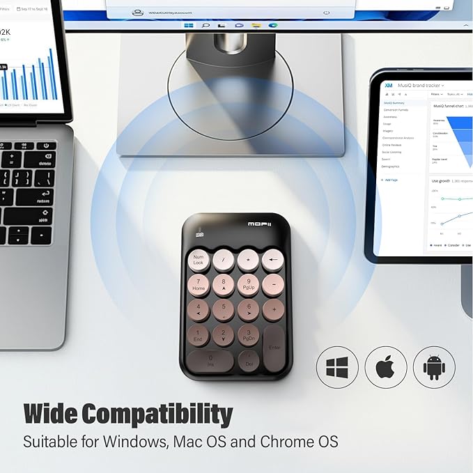 MOFII Cute Colorful Wireless Number Pad - 18 Keys, Portable 2.4 GHz with Stable Wireless Connectivity, 10-Key Financial Accounting Extension (Coffee Colorful)