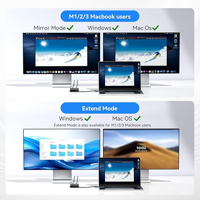 ACASIS USB C to Dual HDMI DisplayLink Adapter, 4K@60Hz, 2 HDMI & 3 USB-A Ports, 100W PD Charging, USB C DisplayLink Docking Station for Mac M1/M2/M3/Windows,USB A/C to Dual Monitor Adapter (Black)