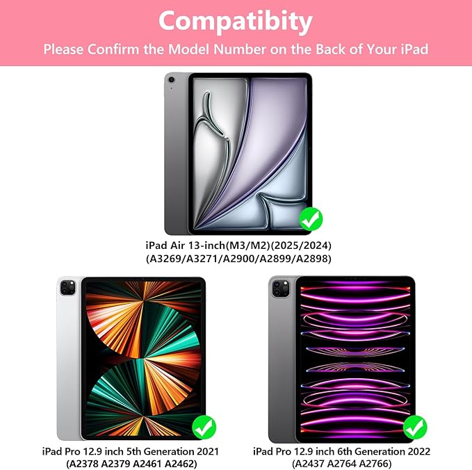 TQQ for iPad Air 13-inch (M4/M3/M2, 2026/2025/2024) & Pro 12.9 inch Case with Keyboard, Keyboard case for 12.9-inch iPad Pro 6th/5th Gen - with Pencil Holder for iPad Air 13-inch 2026 (Pink)