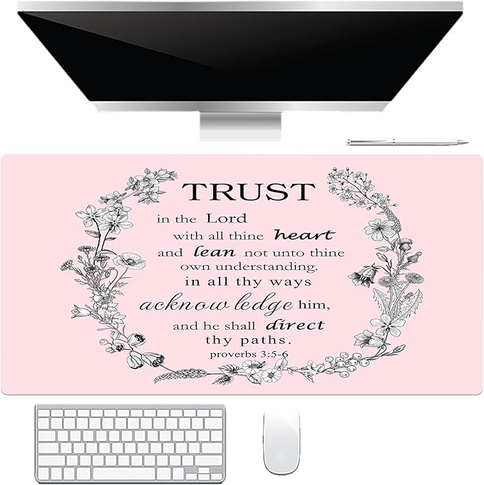 EOBTAIN Pink Large Mouse Pad Bible Verse Keyboard Mat 31.5x15.7 Inch Scripture XXL Extended Desk Mat Smooth Non-Slip Rubber Mousepad Relaxing Spiritual Desk Accessories for Office Home