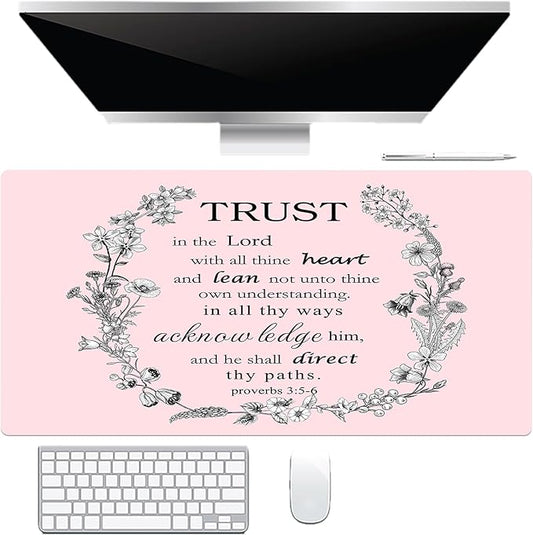 EOBTAIN Pink Large Mouse Pad Bible Verse Keyboard Mat 31.5x15.7 Inch Scripture XXL Extended Desk Mat Smooth Non-Slip Rubber Mousepad Relaxing Spiritual Desk Accessories for Office Home