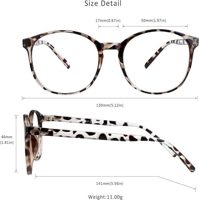 LifeArt Round Blue Light Blocking Glasses, Computer Glasses, Gaming Glasses, TV Glasses for Women Men (Leopard, 5.25 Magnification)