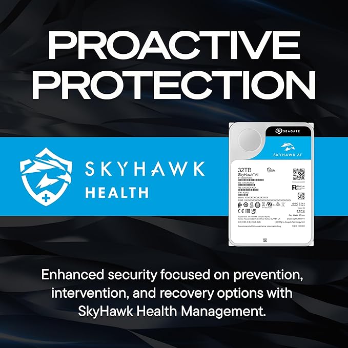 Seagate Skyhawk AI 32TB Video Internal Hard Drive HDD – 3.5 Inch SATA 6Gb/s 512MB Cache for DVR NVR Security Camera System with in-House Rescue Services (ST32000VE000)