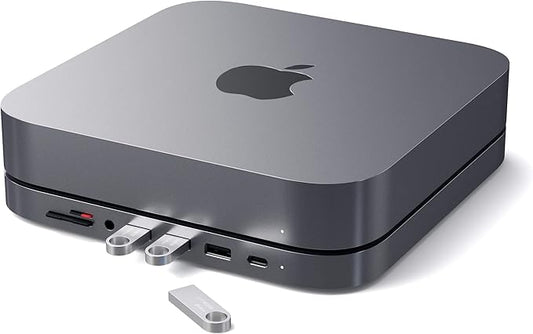 Satechi USB C Hub, Type-C Aluminum Stand & Hub, USB-C Data Port, Micro/SD Card Readers, USB 3.0 & Headphone Jack Port, for Mac mini M2/M1 (Not Compatible with M4) - Space Gray