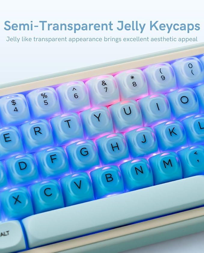 132 Keys PBT Keycaps, Jelly Keycaps Cute Custom Creamy Key caps MOA Profile for 61/68/84/87/98/100 Cherry Gateron MX Mechanical Keyboards, Blue