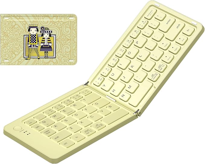 Foldable Mini Bluetooth Keyboard, Portable Compact Wireless Rechargeable Keyboard with 67 Slim Quiet Keys, Cute Pocket-Sized Travel Keyboard for iPad iPhone Android Tablet Mac Windows-Beige