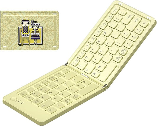 Foldable Mini Bluetooth Keyboard, Portable Compact Wireless Rechargeable Keyboard with 67 Slim Quiet Keys, Cute Pocket-Sized Travel Keyboard for iPad iPhone Android Tablet Mac Windows-Beige