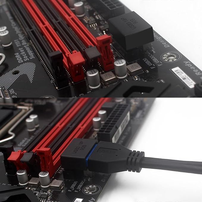 USB 3.0 19/20 Pin Male to Female 90 Degree Right Angle Adapter – Internal Header Extension for Motherboard Cable Management (A)