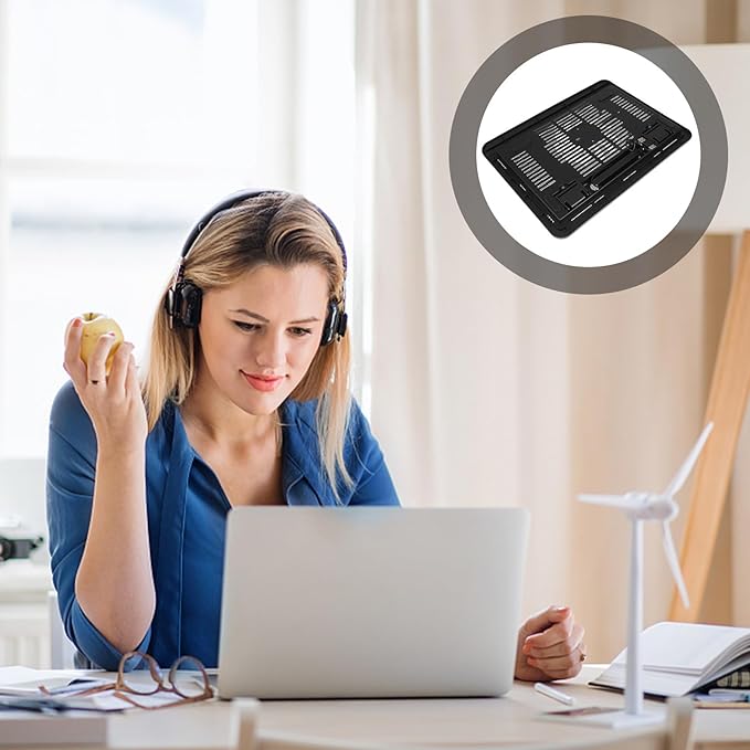 Silent Laptop Cooling Pad with Anti-Slip Fan Cooler and Adjustable Stand for Gaming Notebooks, Black, Suitable for Desktop and Travel Use