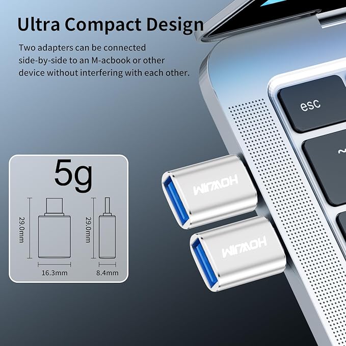 USB C to USB Adapter 4 Pack,3A 100W Fast Charging 10Gbps Data Transfer,Type-C Male to USB 3.2 Female OTG Adapter for M-acBook Pro/Air,Phone15 16 17,Pad,G-alaxy,X-Peria,S-urface,D-ell XPS Silver