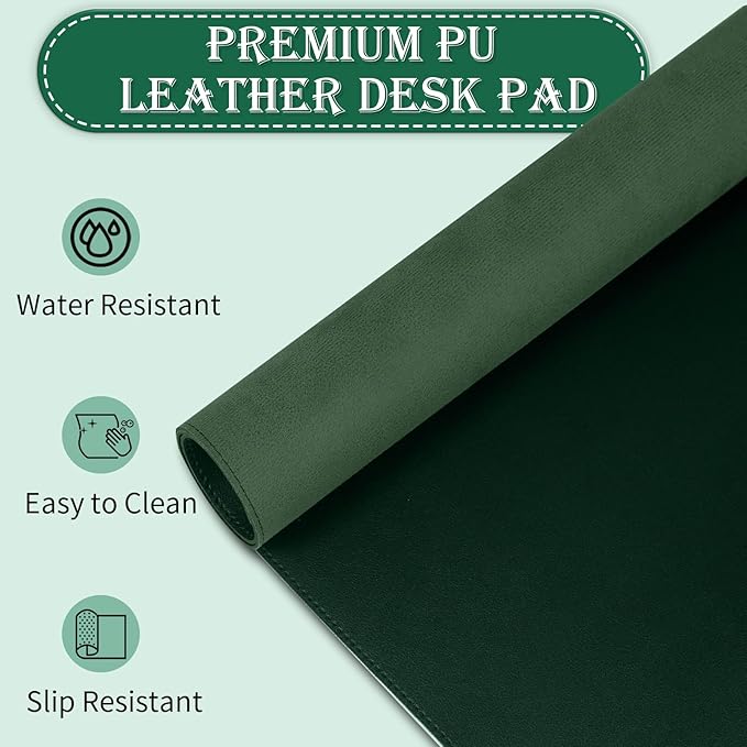 Non-Slip Desk Pad, 24" x 14" Large Mouse Pad, PU Leather Desk Mat with Suede, Laptop Desk Pad, Waterproof Keyboard Pad, Desk Blotter for Office/Home/Decor (Dark Green)