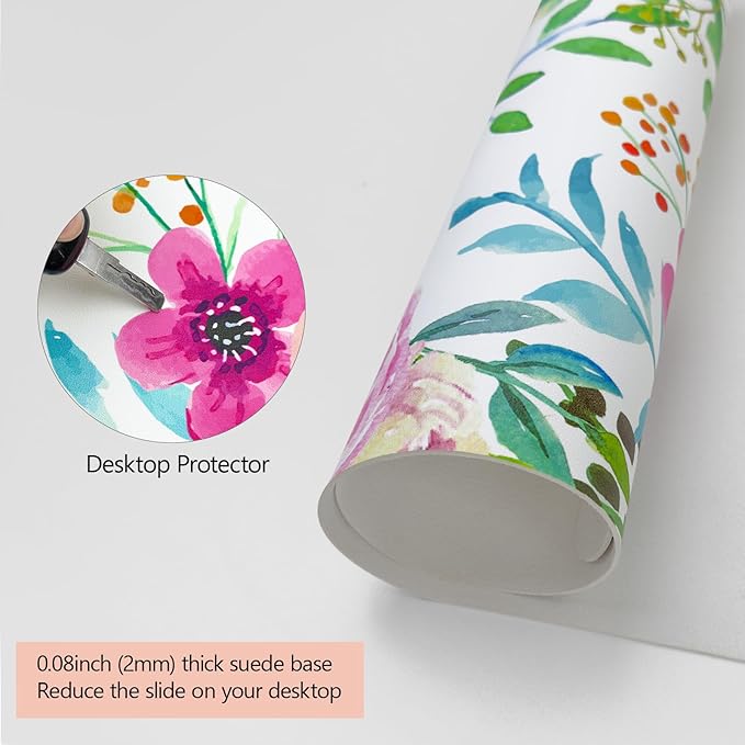 Leather Desk Pad, Pink Floral Desk Matt for Desktop, Women Girls Waterproof Large Keyboard Pad, Cute Computer Mat for Office Work/Home/Decor/Desktop Accessories (31.5"x15.7")