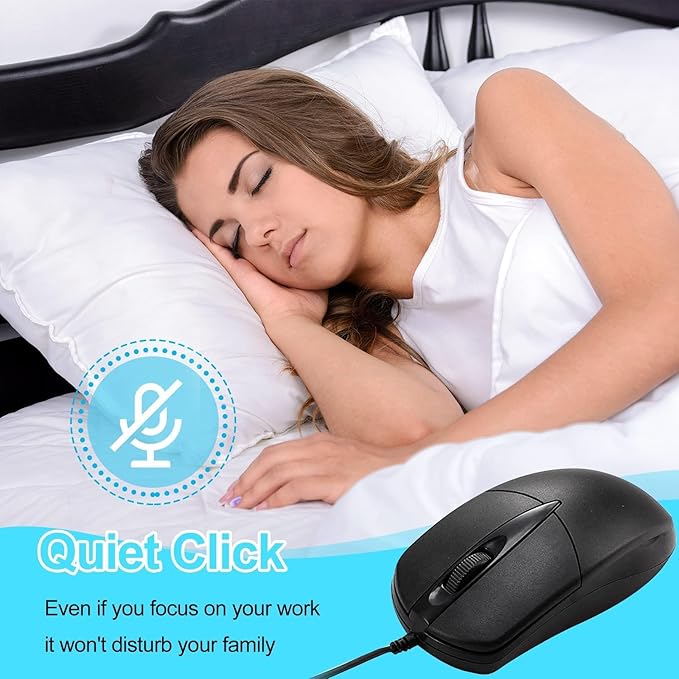 10 PCS Black Wired Computer Mouse Bulk USB 1000 DPI 3 Button Corded Mouse with Home Office Noiseless Simple USB Mouse for Computer Laptop Desktop PC