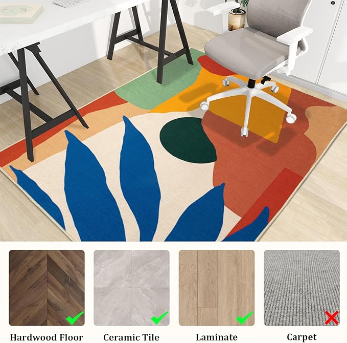 Office Chair Mat for Hardwood Floor, 60"x45" Easy Glide Computer Desk Mat Protector for Rolling Chair Under Desk Rug Nonslip Backing, Machine Wash, (Modern)