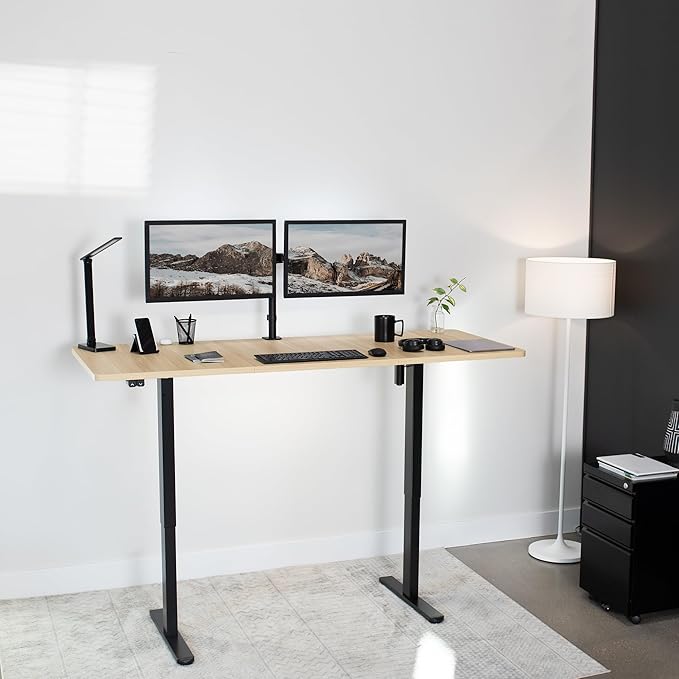 VIVO Electric 71 x 30 inch Stand Up Desk, Height Adjustable, Light Wood Top Black Frame, Home and Office Furniture Sets, DESK-KIT-0B7C