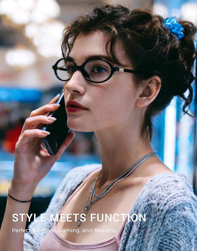 Slocyclub Fashion Oval Blue Light Blocking Glasses for Women Men Vintage Oval Small Frame Eyeglasses Retro Glasses with Eyeglass Case, Black