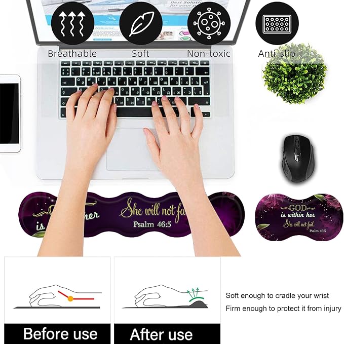 Keyboard Wrist Rest and Mouse Pad Wrist Support Set,Ergonomic Memory Foam Wrist Pad & Non Slip Base for Home Office Working Studying Easy Typing,Quote Bible Verses Psalm 46:5