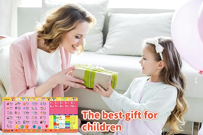 Kid's Desk Mat Cute Early Education Leather Desk Mat, Kawaii Pink Toddler Letter Digital Waterproof Desk Writing Pad, Large Keyboard and Mouse Mat for Classrooml/Kindergarten(35.4" X 15.7")