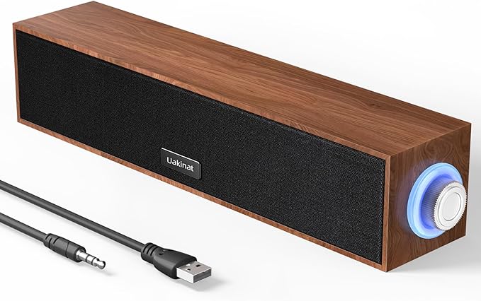 Computer Speakers,Wooden Multimedia Digital Speaker,USB Powered 3.5mm AUX PC Speakers,Surround Sound Portable Computer Sound Bar Speaker for Desktop Laptop (Brown)